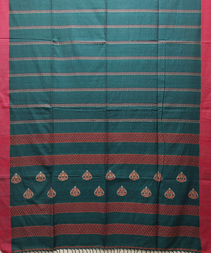 Castleton green red handwoven jacquard handspun cotton saree