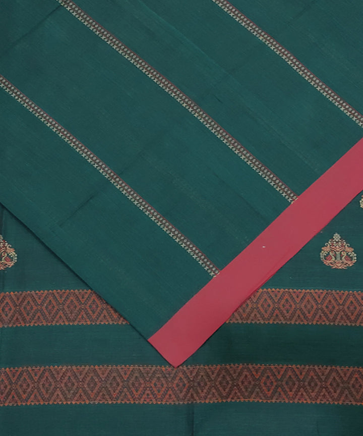 Castleton green red handwoven jacquard handspun cotton saree