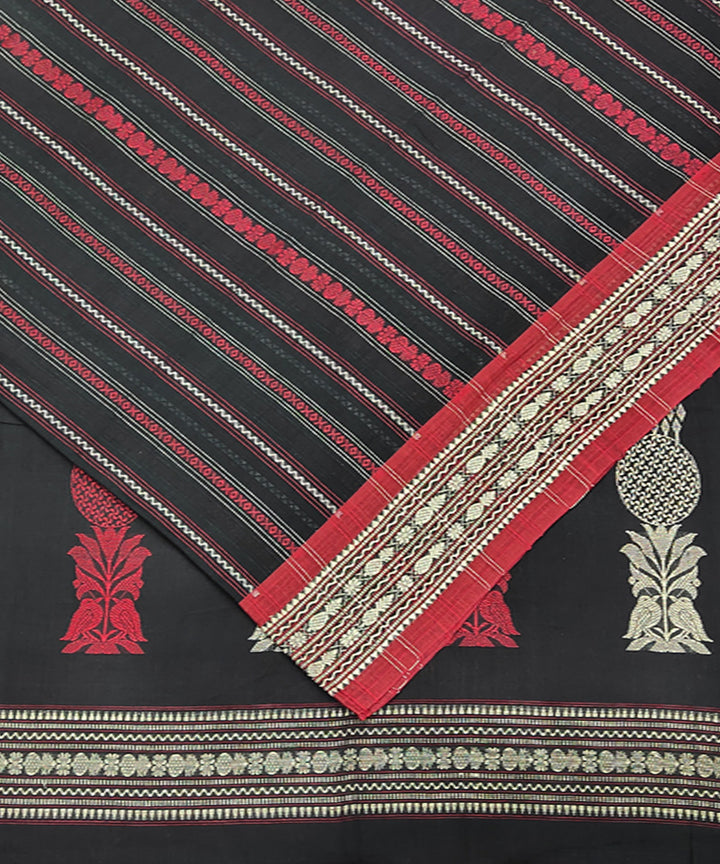 Black red handwoven jacquard handspun cotton saree