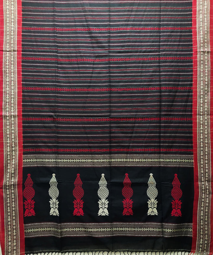 Black red handwoven jacquard handspun cotton saree