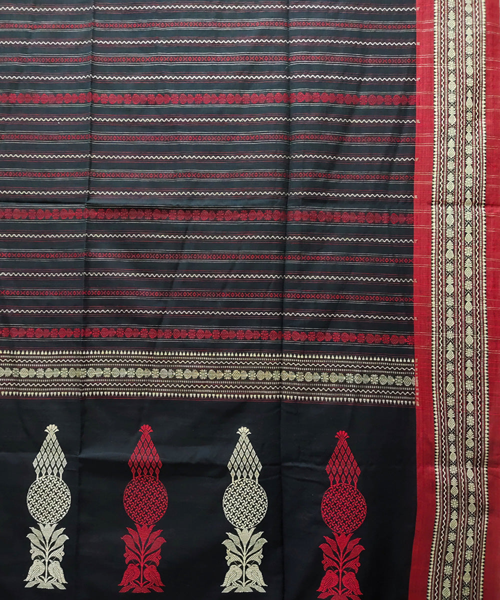 Black red handwoven jacquard handspun cotton saree