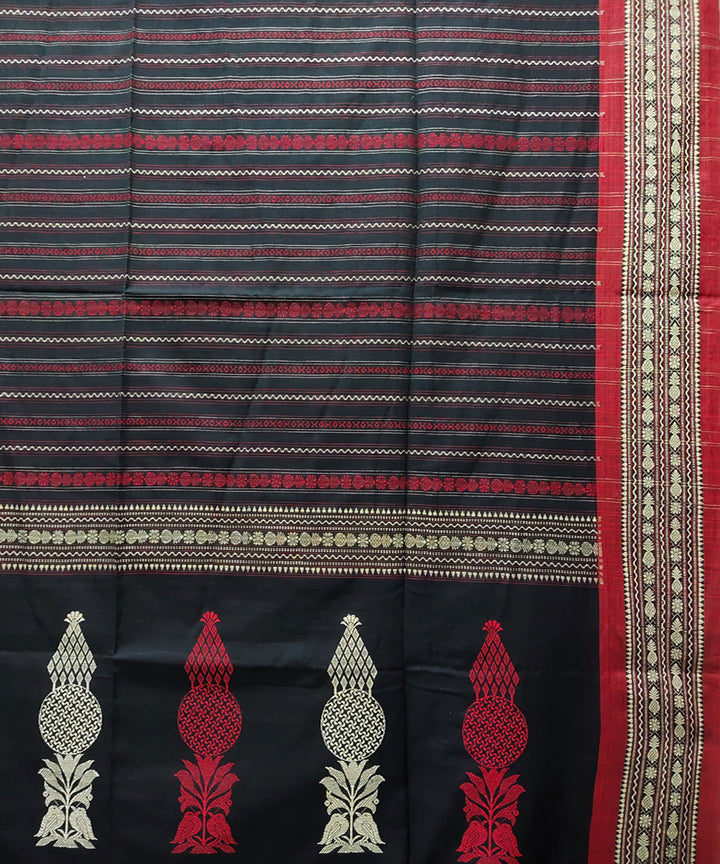 Black red handwoven jacquard handspun cotton saree