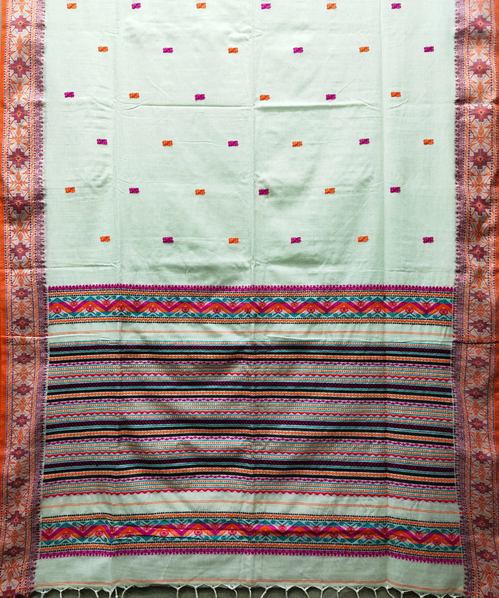 White orange pink handwoven jacquard mercerised cotton saree