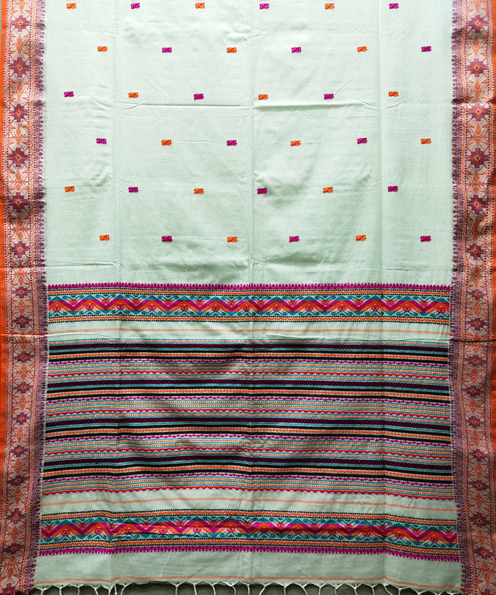 White orange pink handwoven jacquard mercerised cotton saree