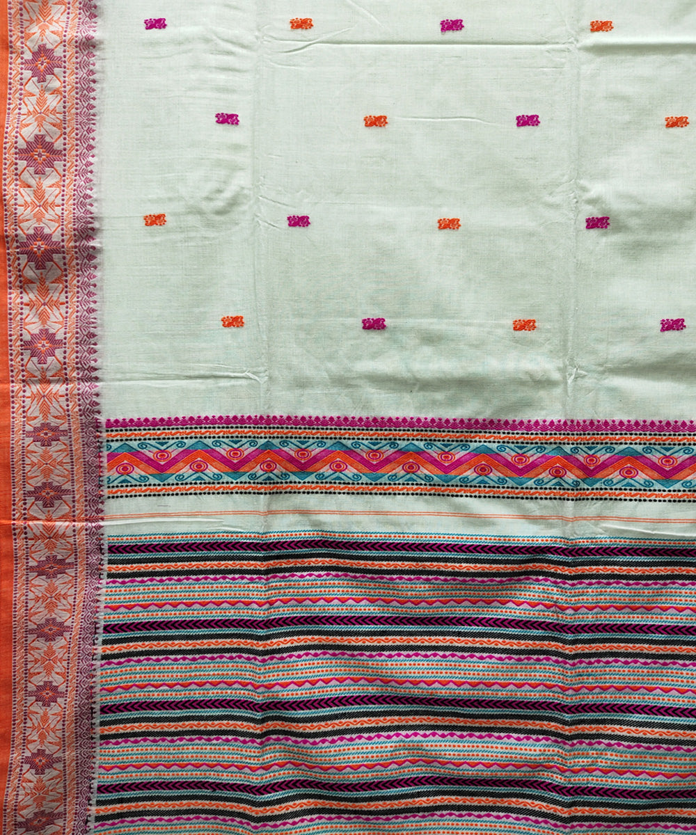 White orange pink handwoven jacquard mercerised cotton saree