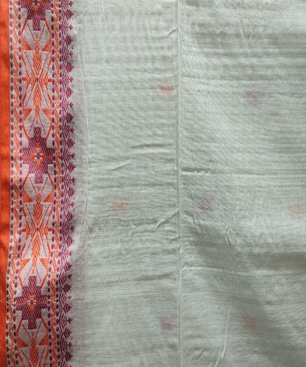 White orange pink handwoven jacquard mercerised cotton saree