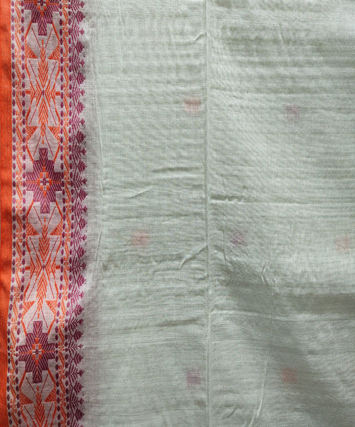 White orange pink handwoven jacquard mercerised cotton saree