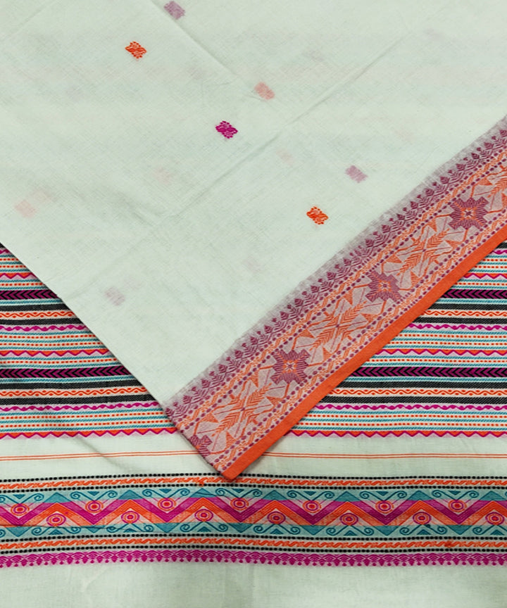 White orange pink handwoven jacquard mercerised cotton saree