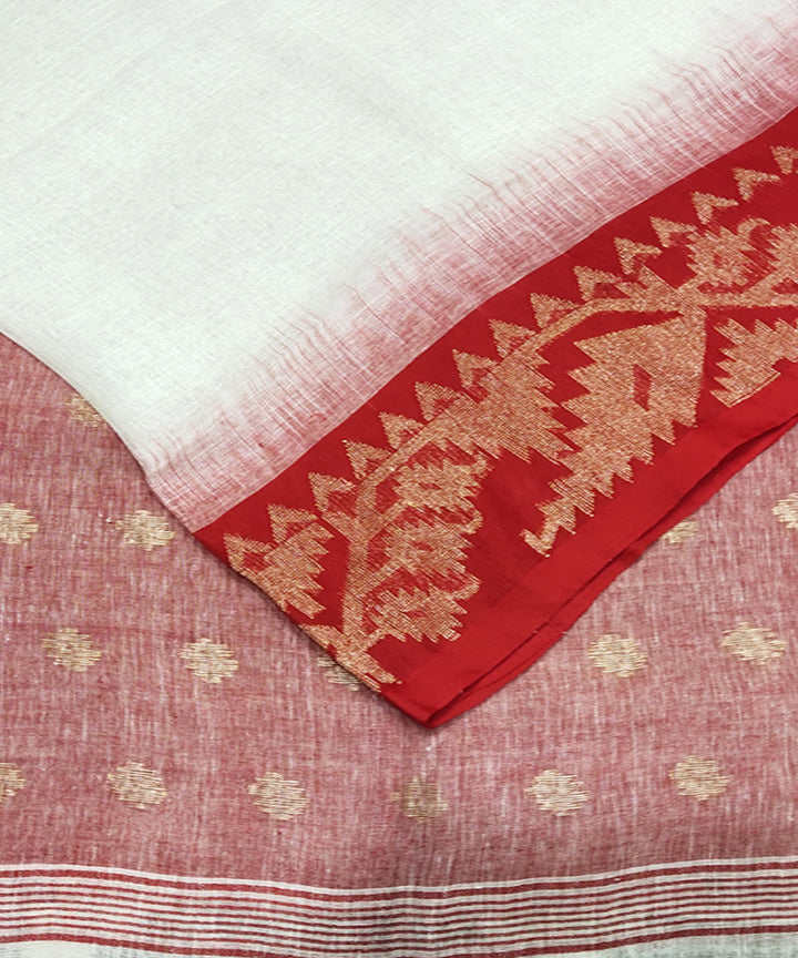White red handwoven jacquard linen saree