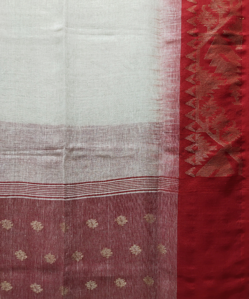 White red handwoven jacquard linen saree