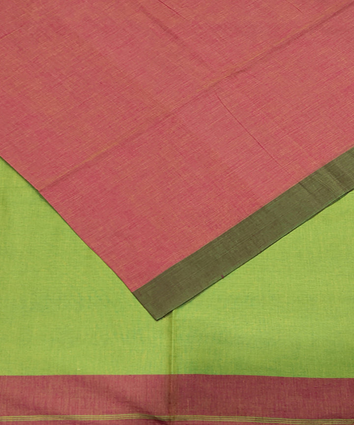 Pink yellow green handwoven handspun cotton saree