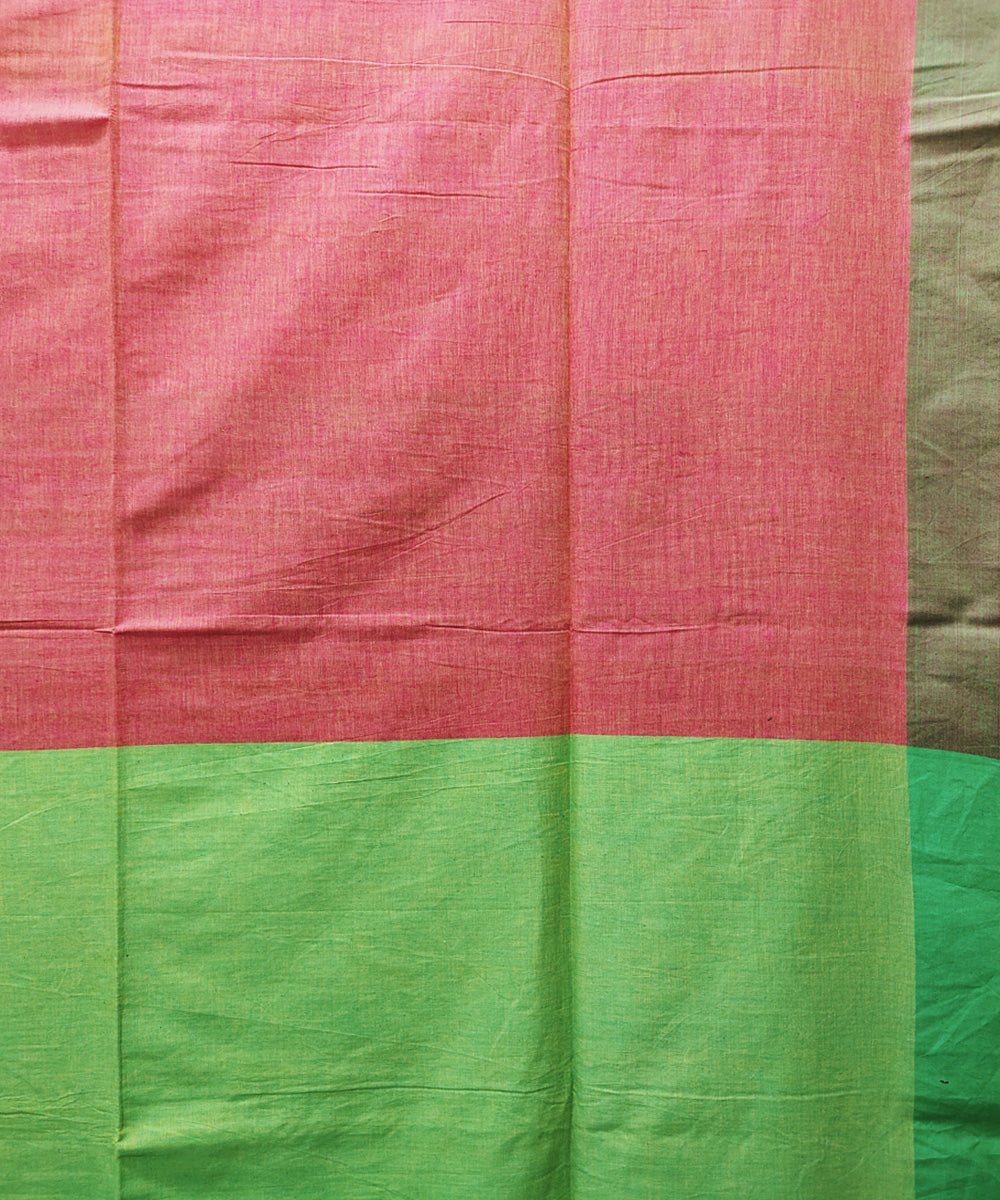 Pink yellow green handwoven handspun cotton saree