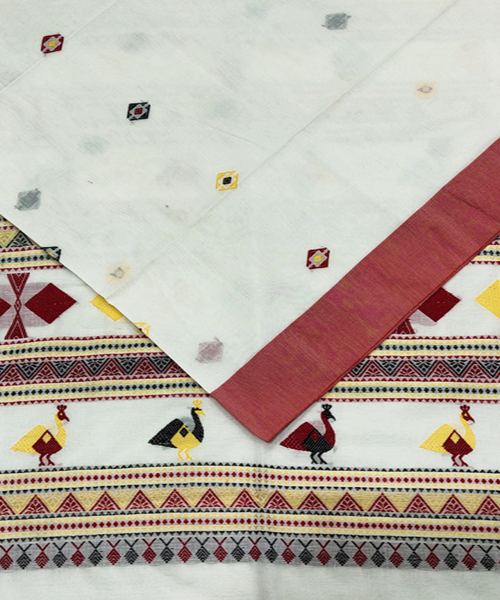 White red handwoven jacquard mercerised cotton saree