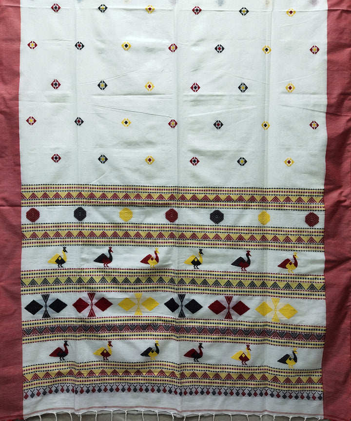 White red handwoven jacquard mercerised cotton saree