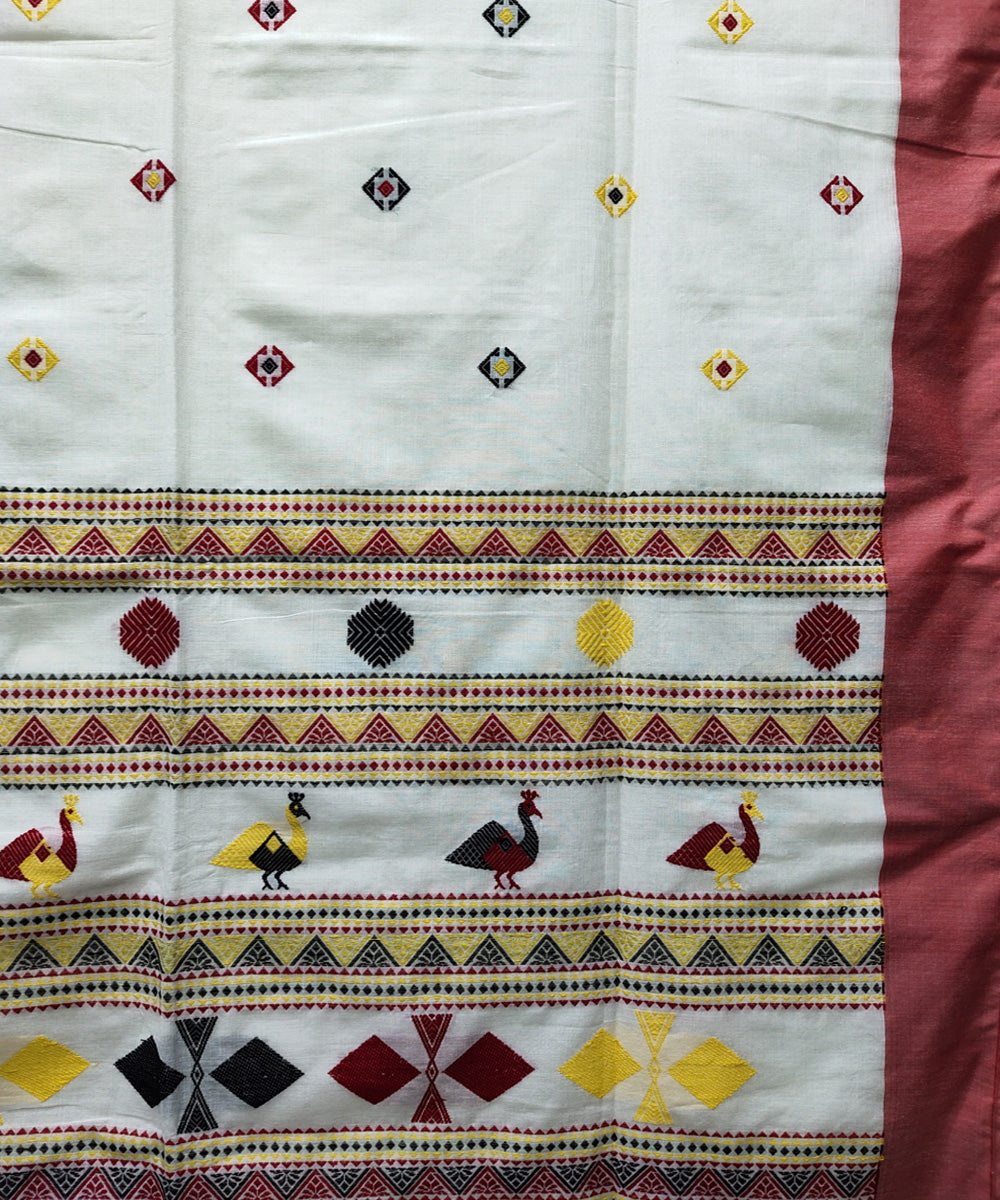 White red handwoven jacquard mercerised cotton saree