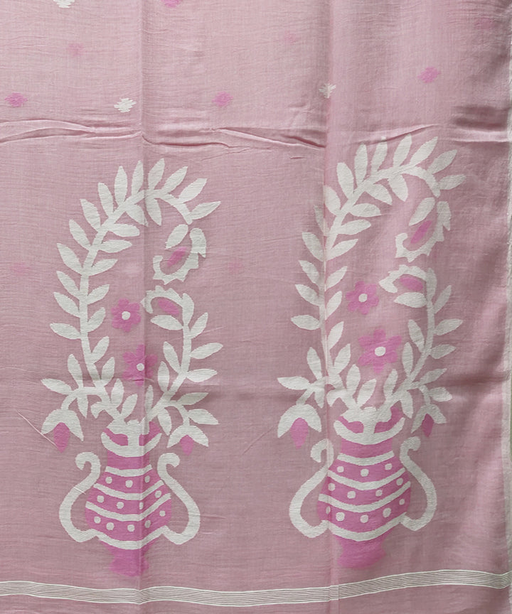 Baby pink handwoven mulmul cotton jamdani saree