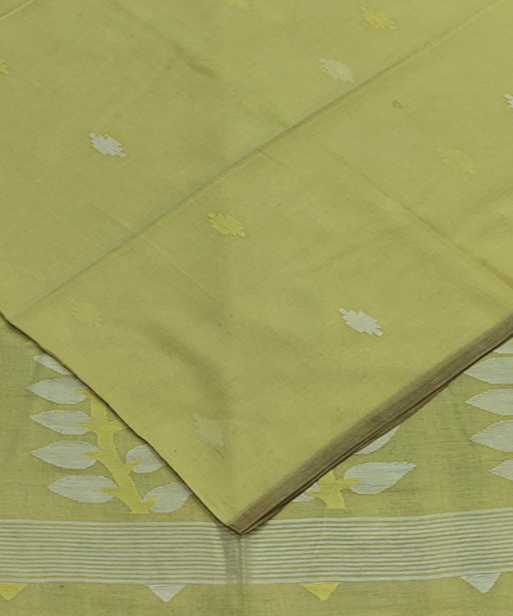 Lemon yellow handwoven mulmul cotton jamdani saree