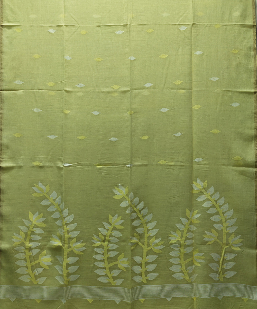 Lemon yellow handwoven mulmul cotton jamdani saree