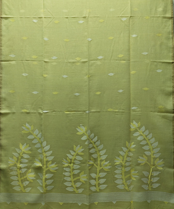 Lemon yellow handwoven mulmul cotton jamdani saree