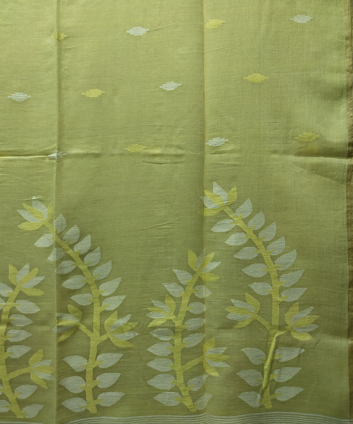 Lemon yellow handwoven mulmul cotton jamdani saree
