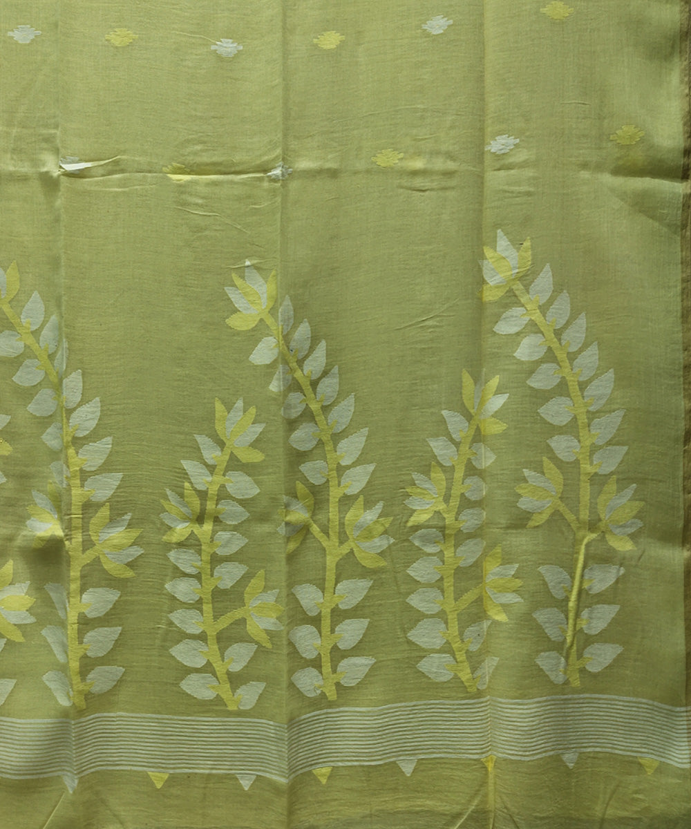 Lemon yellow handwoven mulmul cotton jamdani saree