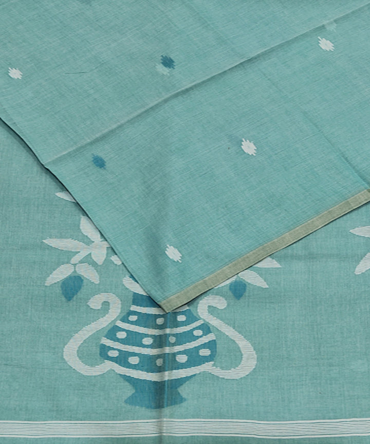Sea green handwoven mulmul cotton jamdani saree