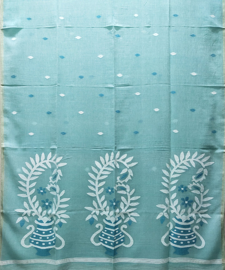 Sea green handwoven mulmul cotton jamdani saree