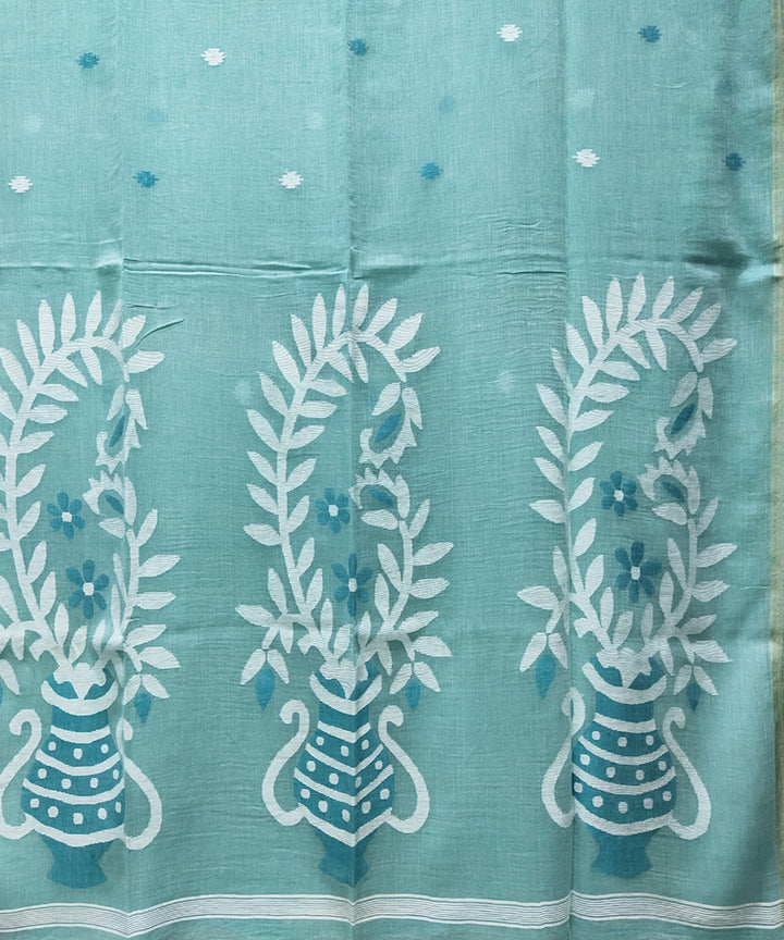 Sea green handwoven mulmul cotton jamdani saree