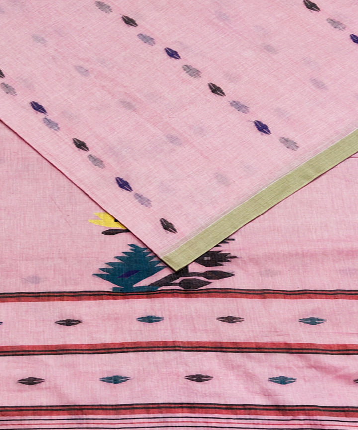 Pink handwoven mulmul cotton jamdani saree