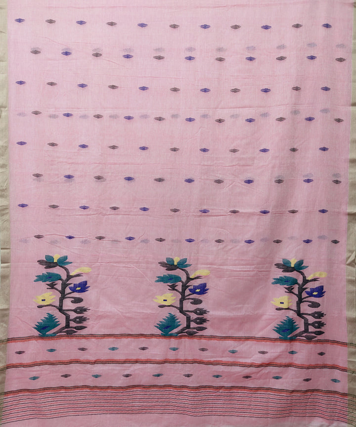 Pink handwoven mulmul cotton jamdani saree