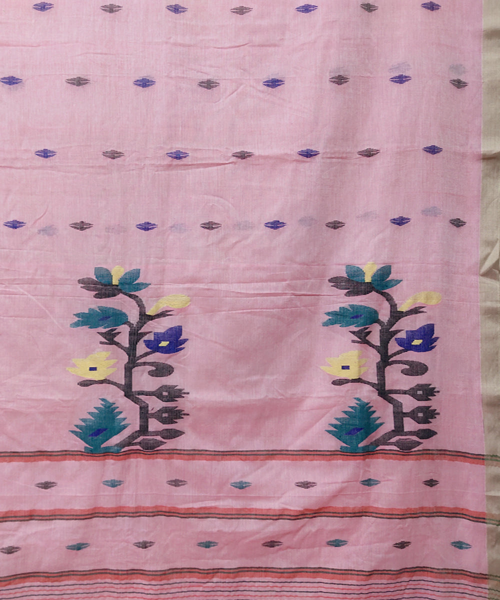 Pink handwoven mulmul cotton jamdani saree