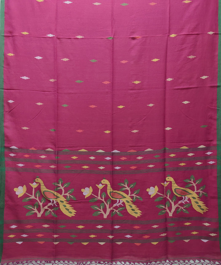 Pink handwoven mulmul cotton jamdani saree