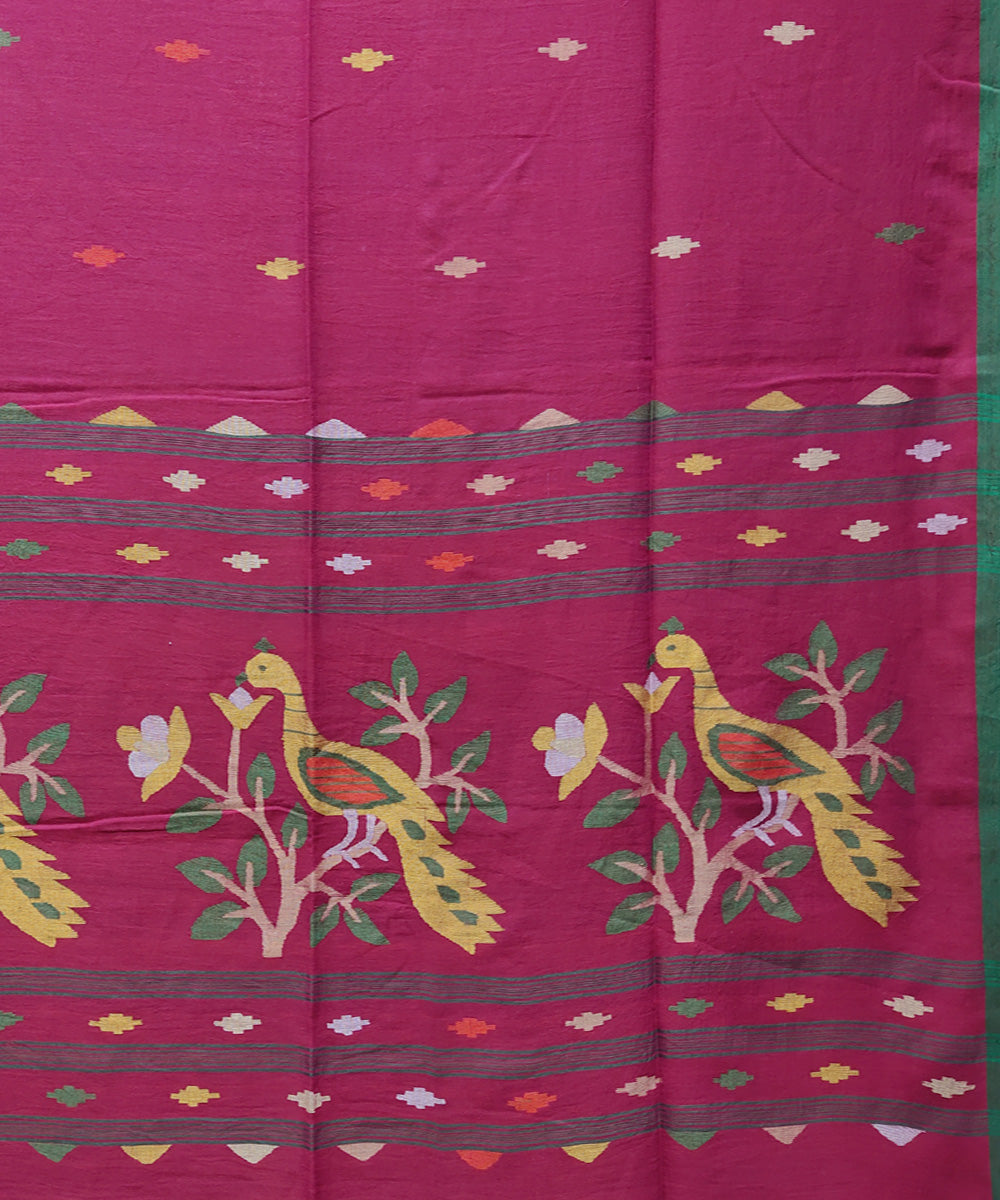 Pink handwoven mulmul cotton jamdani saree