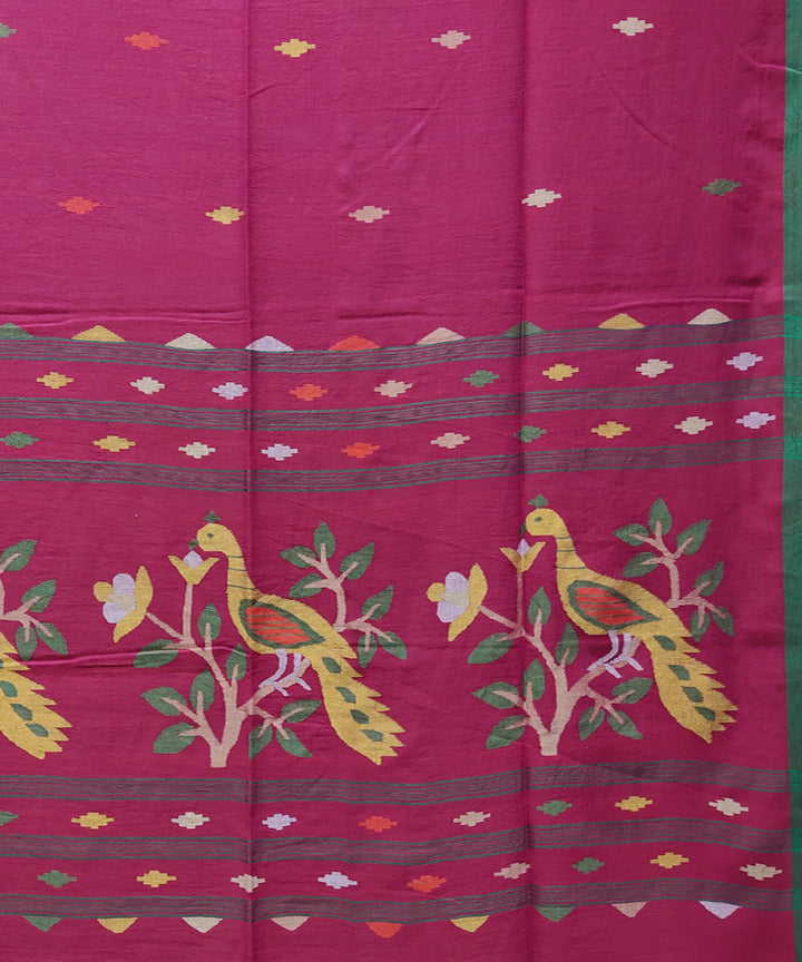 Pink handwoven mulmul cotton jamdani saree