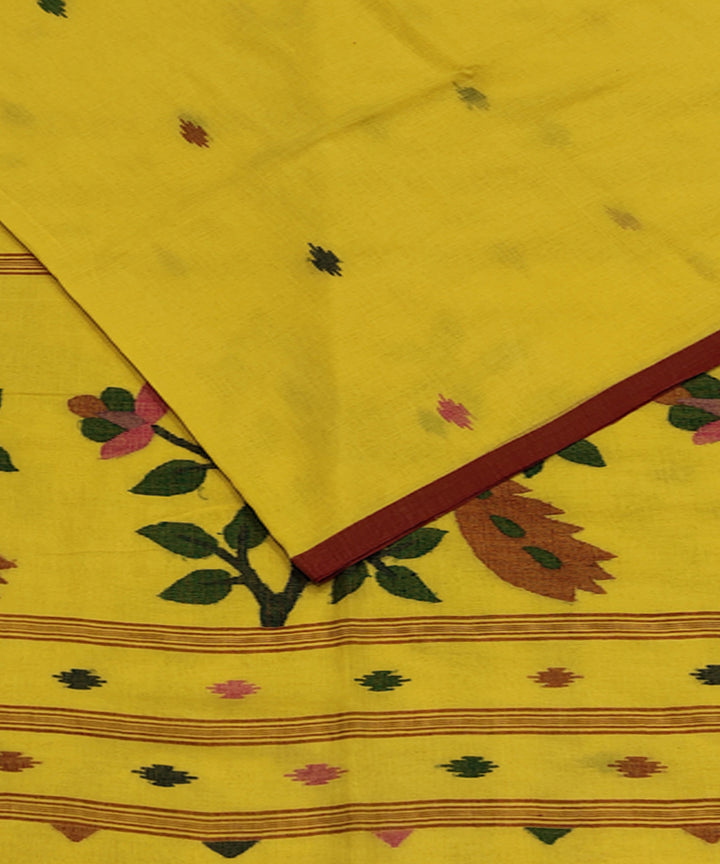 Yellow handwoven mulmul cotton jamdani saree