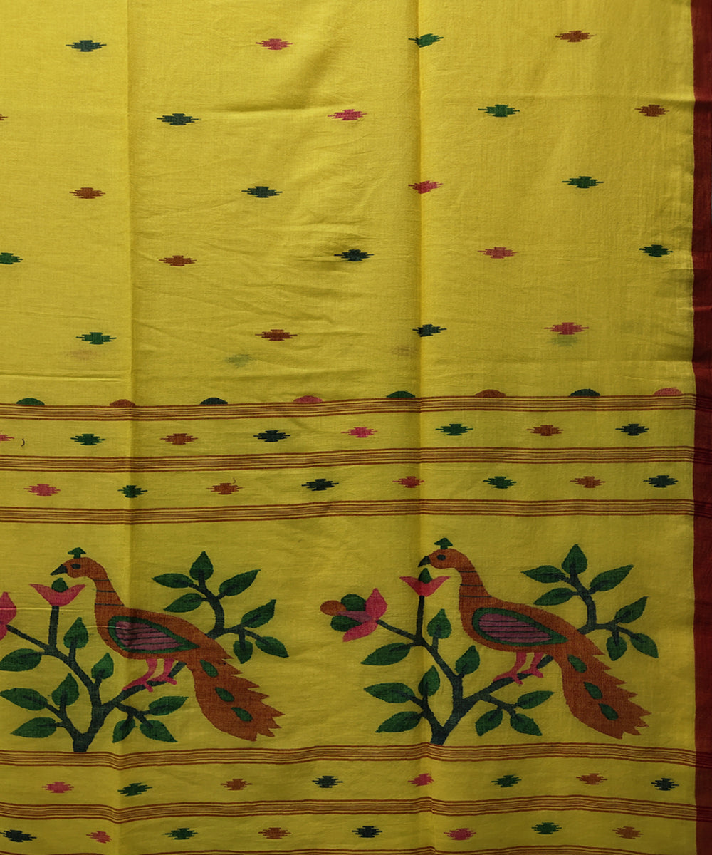 Yellow handwoven mulmul cotton jamdani saree