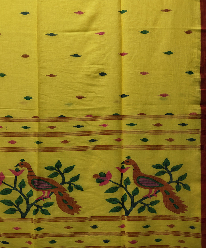 Yellow handwoven mulmul cotton jamdani saree