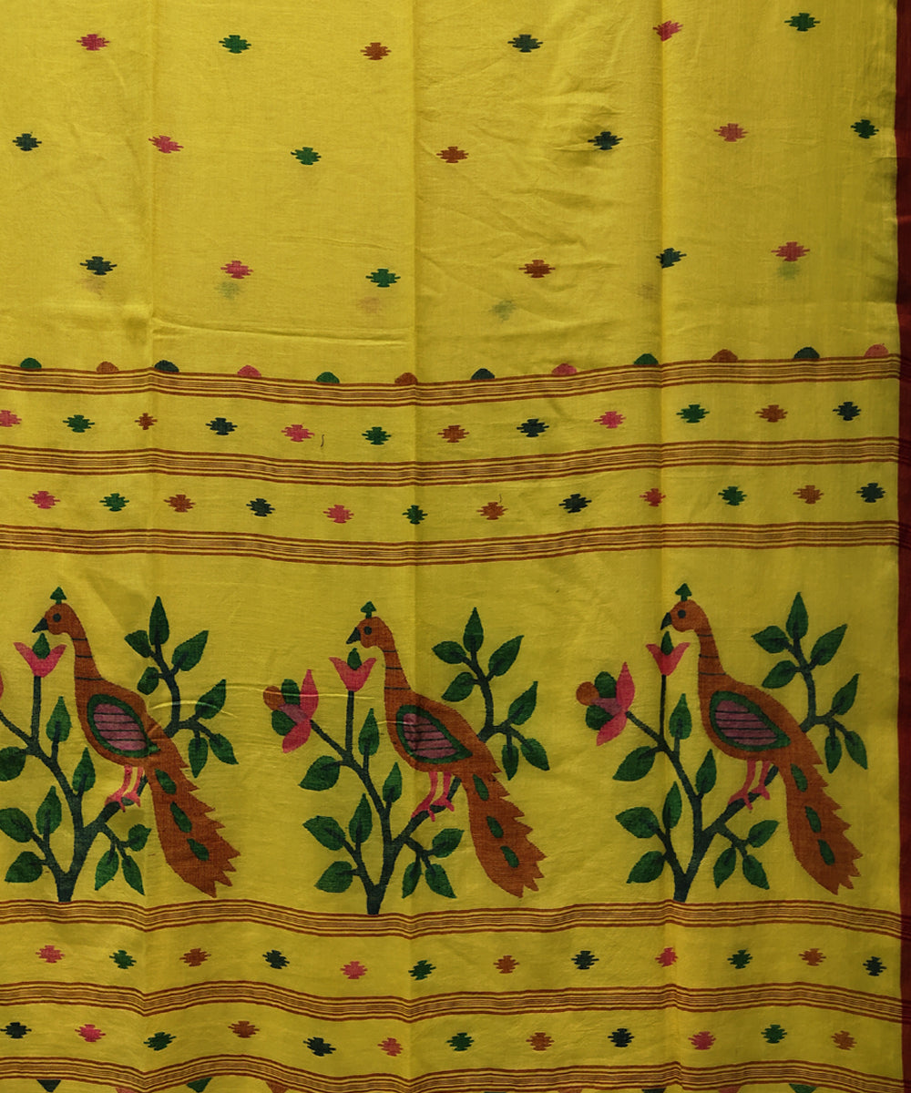Yellow handwoven mulmul cotton jamdani saree