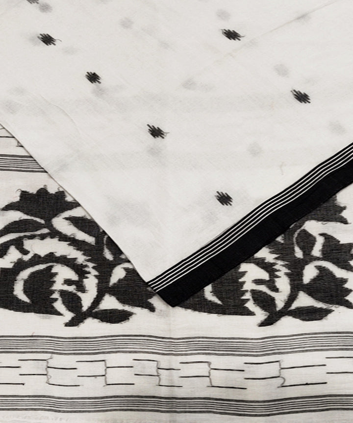 White black handwoven mulmul cotton jamdani saree
