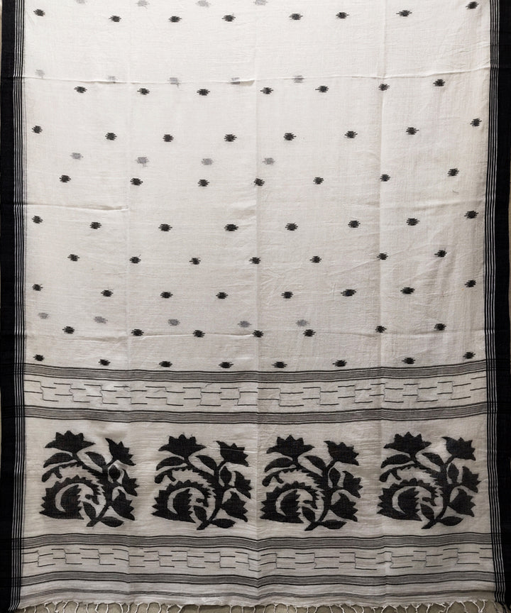 White black handwoven mulmul cotton jamdani saree