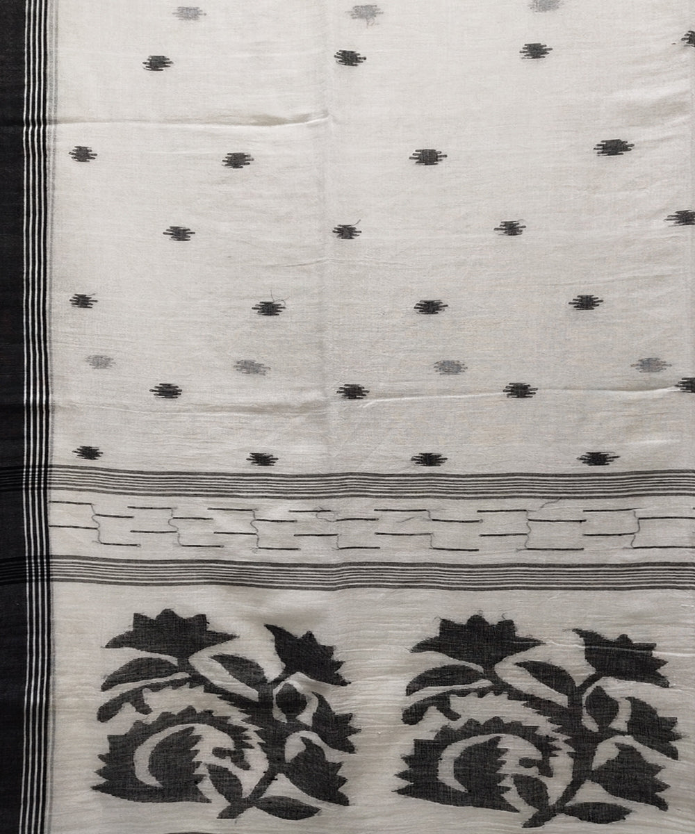 White black handwoven mulmul cotton jamdani saree