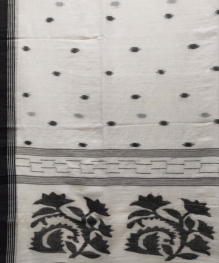 White black handwoven mulmul cotton jamdani saree