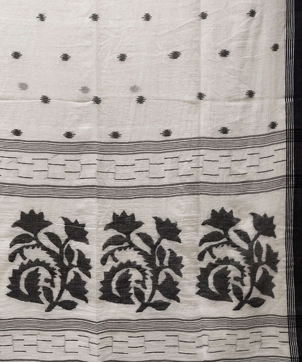 White black handwoven mulmul cotton jamdani saree