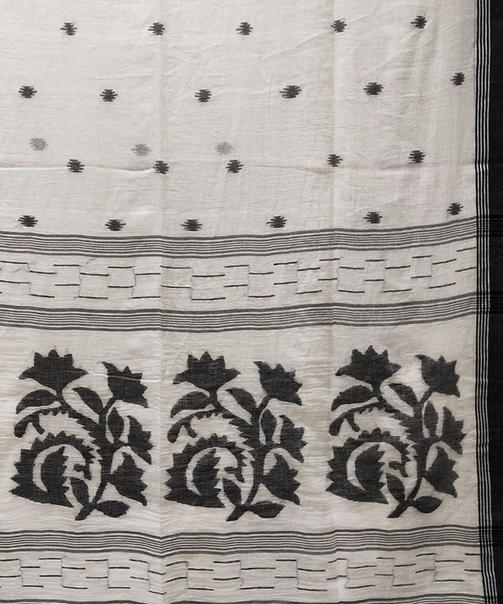 White black handwoven mulmul cotton jamdani saree