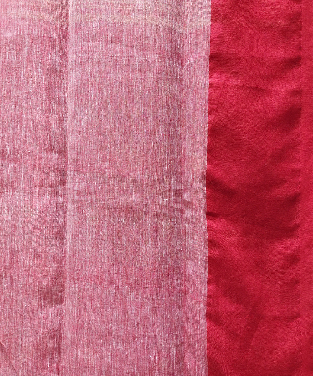 Light yellow and red handwoven jacquard linen saree