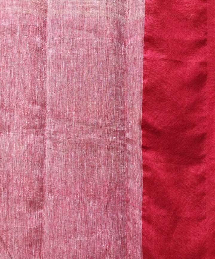 Light yellow and red handwoven jacquard linen saree