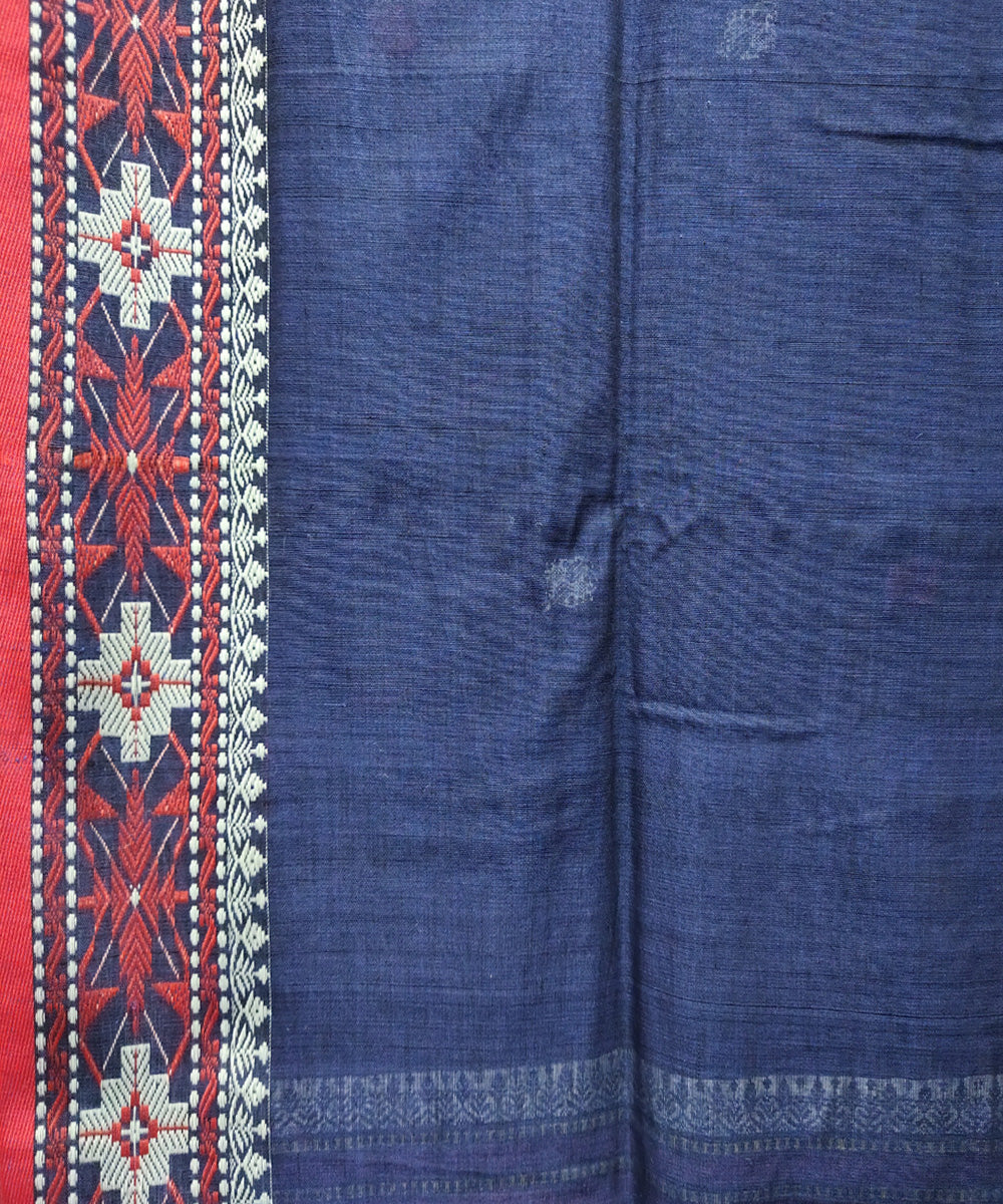 Blue red handwoven jacquard mercerised cotton saree