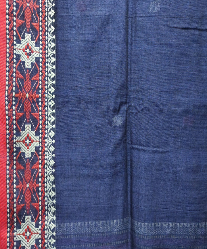 Blue red handwoven jacquard mercerised cotton saree