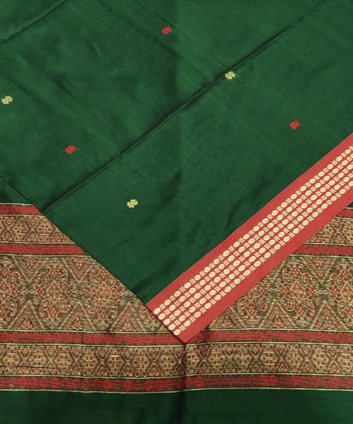 Bottle green red handwoven jacquard mercerised cotton saree