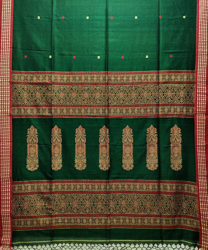 Bottle green red handwoven jacquard mercerised cotton saree